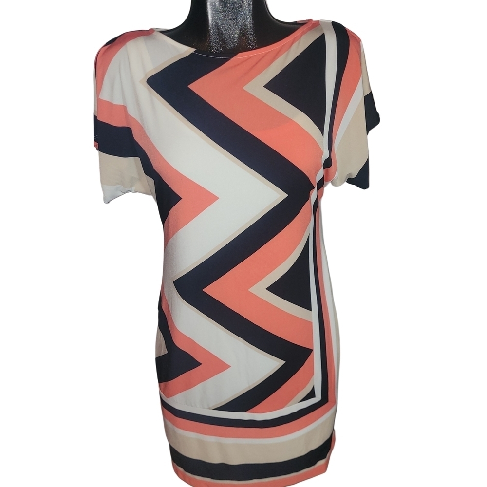 Studio One Chevron Patterned Short Sleeve Midi Dress Size S
